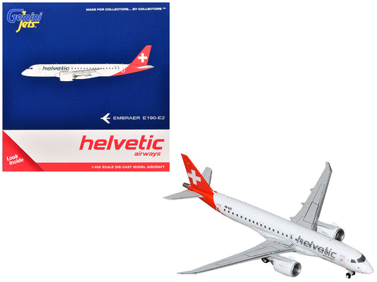 Embraer E190-E2 Commercial Aircraft "Helvetic Airways" (HB-AZC) White with Red Tail 1/400 Diecast Model Airplane by GeminiJets by GeminiJets