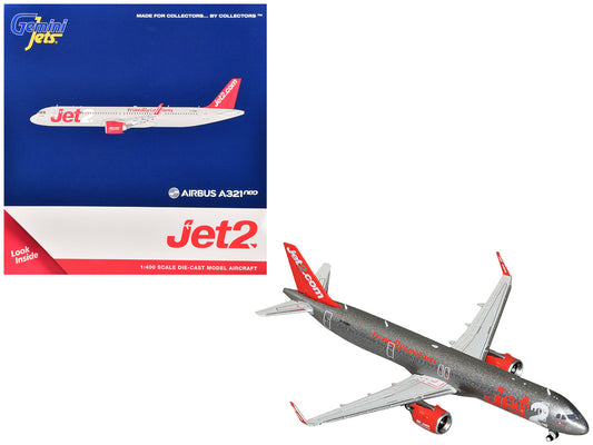 Airbus A321neo Commercial Aircraft "Jet2" (G-SUNO) Gray Metallic with Red Tail 1/400 Diecast Model Airplane by GeminiJets by GeminiJets
