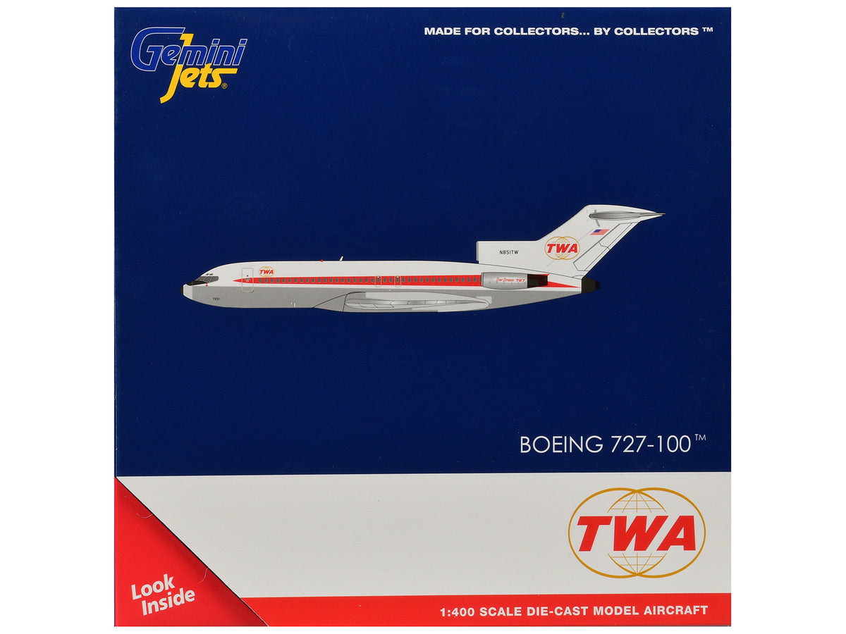 Boeing 727-100 Commercial Aircraft "Trans World Airlines" (N851TW) White with Red Stripes 1/400 Diecast Model by GeminiJets by GeminiJets