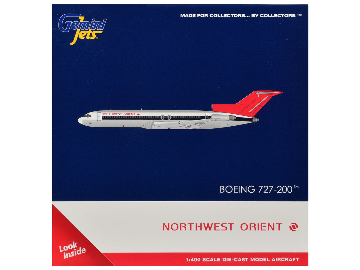 Boeing 727-200 Commercial Aircraft "Northwest Orient" (N298US) Silver with White Stripes and Red Tail 1/400 Diecast Model by GeminiJets by GeminiJets