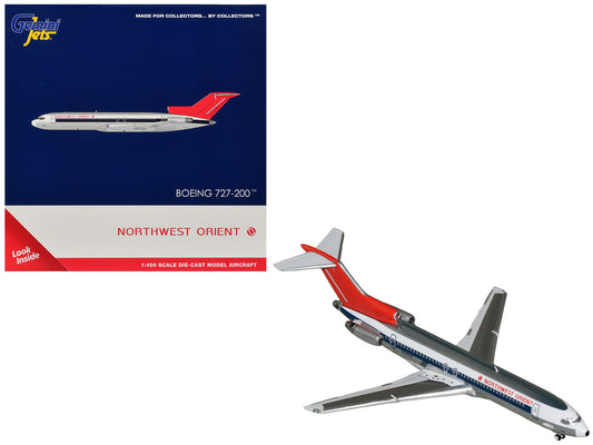 Boeing 727-200 Commercial Aircraft "Northwest Orient" (N298US) Silver with White Stripes and Red Tail 1/400 Diecast Model by GeminiJets by GeminiJets