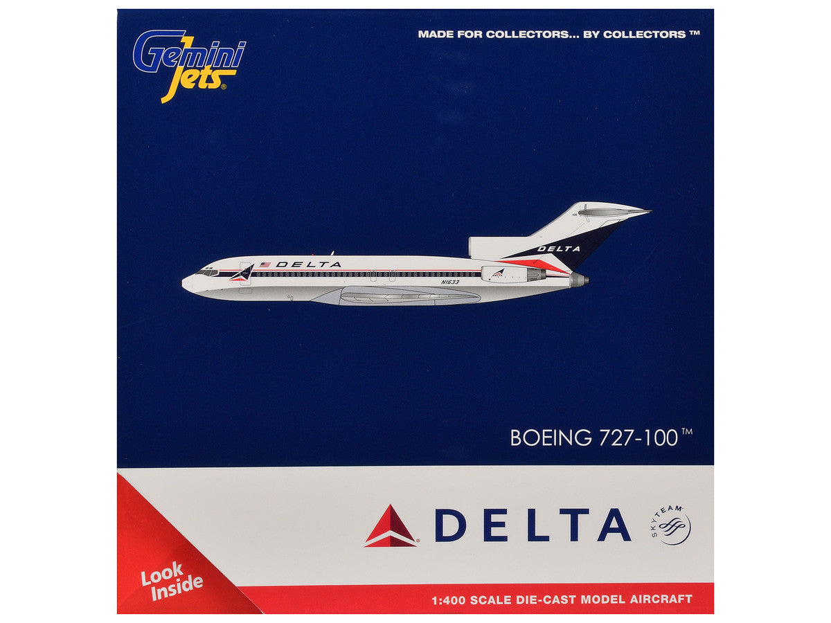 Boeing 727-100 Commercial Aircraft "Delta Air Lines" (N1633) White with Red and Blue Stripes 1/400 Diecast Model by GeminiJets by GeminiJets