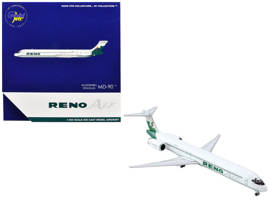 McDonnell Douglas MD-90 Commercial Aircraft "Reno Air" (N905RA) White with Green Tail 1/400 Diecast Model Airplane by GeminiJets by GeminiJets