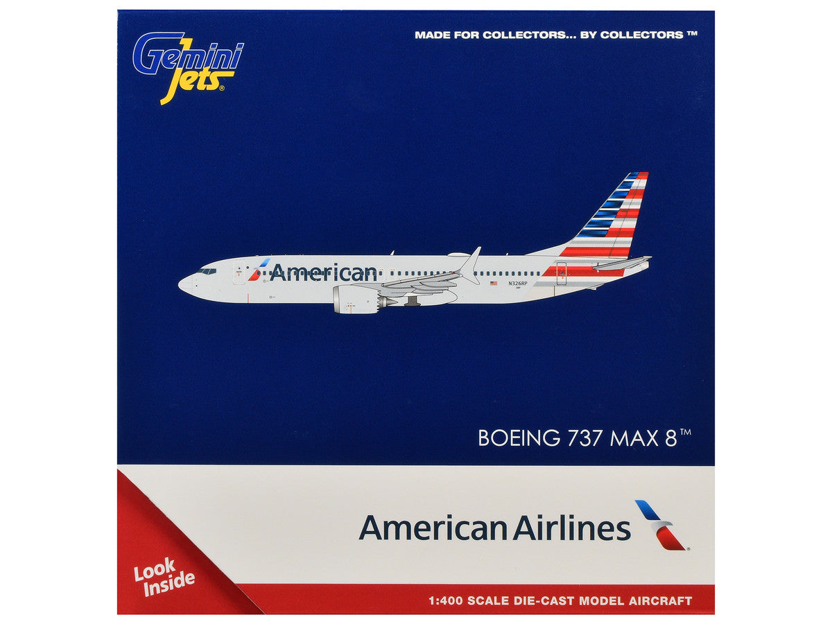 Boeing 737 MAX 8 Commercial Aircraft "American Airlines" (N326RP) Gray with Striped Tail Series 1/400 Diecast Model by GeminiJets by GeminiJets