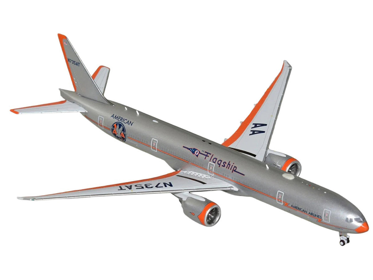 Boeing 777-300ER Commercial Aircraft "American Airlines - Flagship DFW" (N735AT) Silver with Orange Stripes 1/400 Diecast Model by GeminiJets by GeminiJets