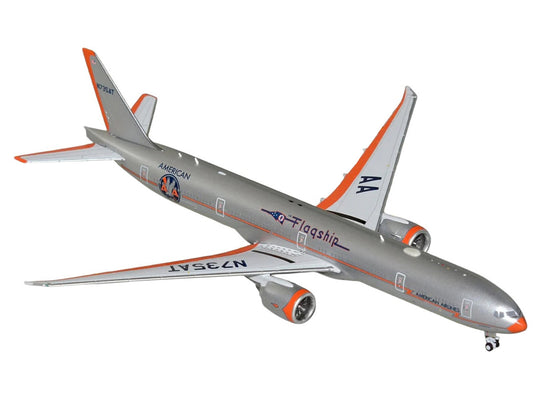 Boeing 777-300ER Commercial Aircraft "American Airlines - Flagship DFW" (N735AT) Silver with Orange Stripes 1/400 Diecast Model by GeminiJets by GeminiJets