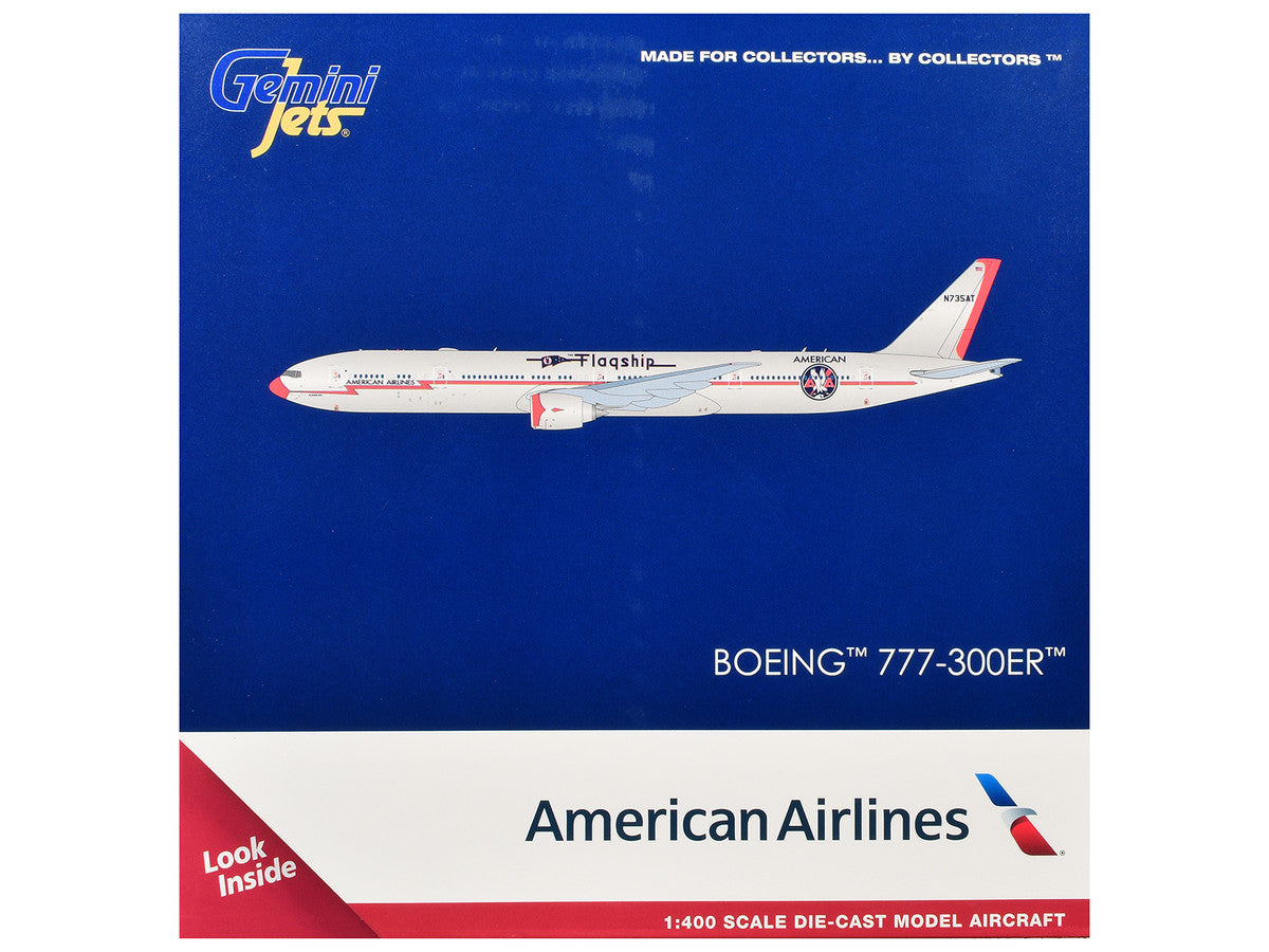 Boeing 777-300ER Commercial Aircraft "American Airlines - Flagship DFW" (N735AT) Silver with Orange Stripes 1/400 Diecast Model by GeminiJets by GeminiJets