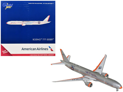 Boeing 777-300ER Commercial Aircraft "American Airlines - Flagship DFW" (N735AT) Silver with Orange Stripes 1/400 Diecast Model by GeminiJets by GeminiJets
