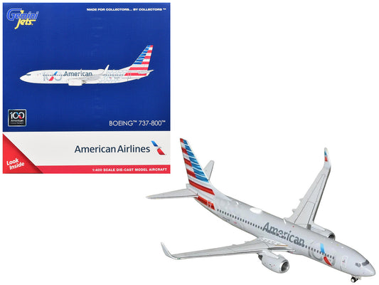 Boeing 737-800 Commercial Aircraft "American Airlines 100th Anniversary 2026" (N840NN) Gray with Tail Stripes 1/400 Diecast Model Airplane by GeminiJets by GeminiJets