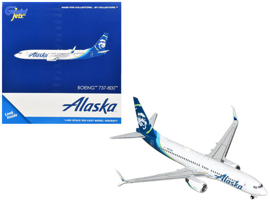 Boeing 737-800 Commercial Aircraft "Alaska Airlines" (N517AS) White with Blue Tail 1/400 Diecast Model Airplane by GeminiJets by GeminiJets