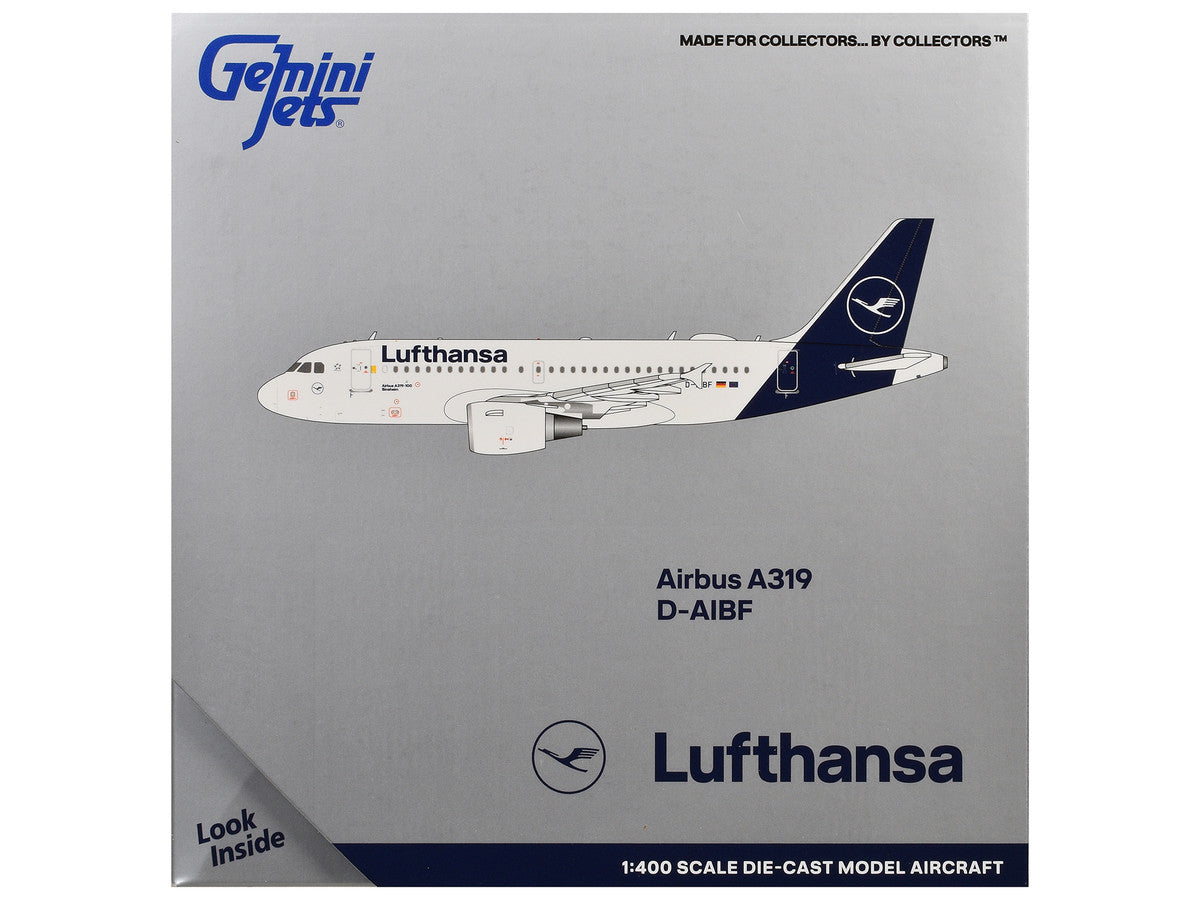 Airbus A319-100 Commercial Aircraft "Lufthansa" (D-AIBF) White with Dark Blue Tail 1/400 Diecast Model Airplane by GeminiJets by GeminiJets