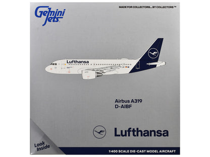Airbus A319-100 Commercial Aircraft "Lufthansa" (D-AIBF) White with Dark Blue Tail 1/400 Diecast Model Airplane by GeminiJets by GeminiJets