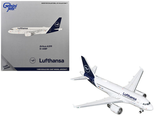 Airbus A319-100 Commercial Aircraft "Lufthansa" (D-AIBF) White with Dark Blue Tail 1/400 Diecast Model Airplane by GeminiJets by GeminiJets