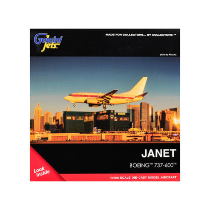 Boeing 737-600 Transport Aircraft "EG&G - Janet Airlines" (N319BD) White with Red Stripes 1/400 Diecast Model Airplane by GeminiJets by GeminiJets