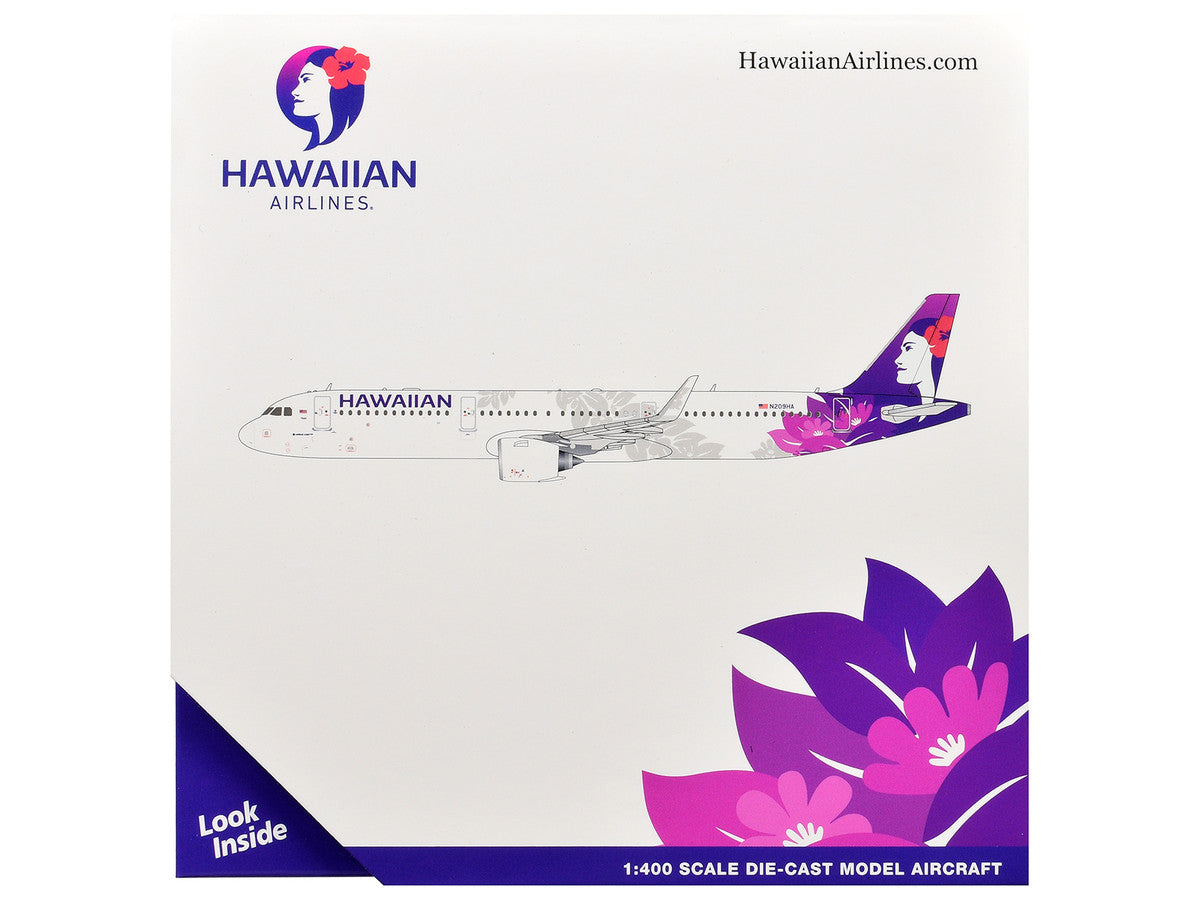 Airbus A321neo Commercial Aircraft "Hawaiian Airlines" (N209HA) White with Purple Tail Graphics 1/400 Diecast Model Airplane by GeminiJets by GeminiJets