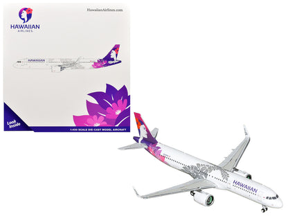 Airbus A321neo Commercial Aircraft "Hawaiian Airlines" (N209HA) White with Purple Tail Graphics 1/400 Diecast Model Airplane by GeminiJets by GeminiJets