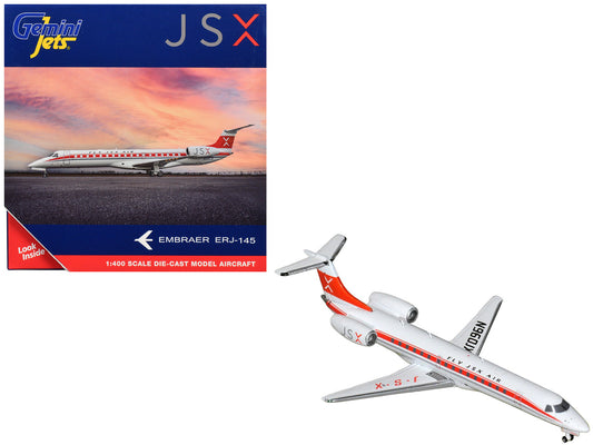 Embraer ERJ-145 Commercial Aircraft "JSX" (N960JX) White with Red Stripes and Tail 1/400 Diecast Model Airplane by GeminiJets by GeminiJets