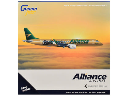 Embraer ERJ-190 Commercial Aircraft "Alliance Airlines - Sir Jack Brabham" (N7620U) Gold Metallic with Graphics 1/400 Diecast Model Airplane by GeminiJets by GeminiJets