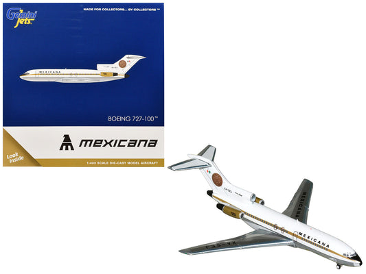 Boeing 727-100 Commercial Aircraft "Mexicana de Aviacion" (XA-SEJ) White with Gold Stripes 1/400 Diecast Model Airplane by GeminiJets by GeminiJets