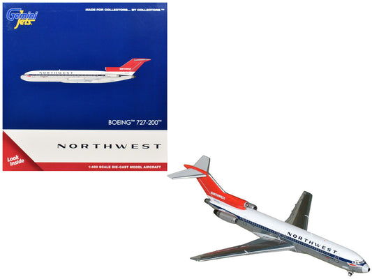 Boeing 727-200 Commercial Aircraft "Northwest Airlines" (N254US) White with Blue Stripes and Red Tail 1/400 Diecast Model by GeminiJets by GeminiJets