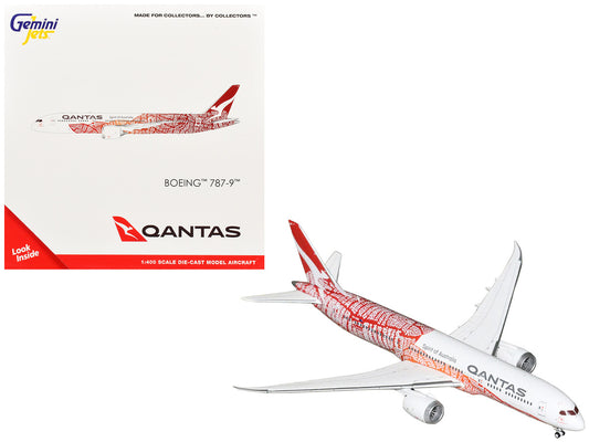 Boeing 787-9 Commercial Aircraft "Qantas - Yam Dreaming" (VH-ZND) White with Red Graphics 1/400 Diecast Model Airplane by GeminiJets by GeminiJets