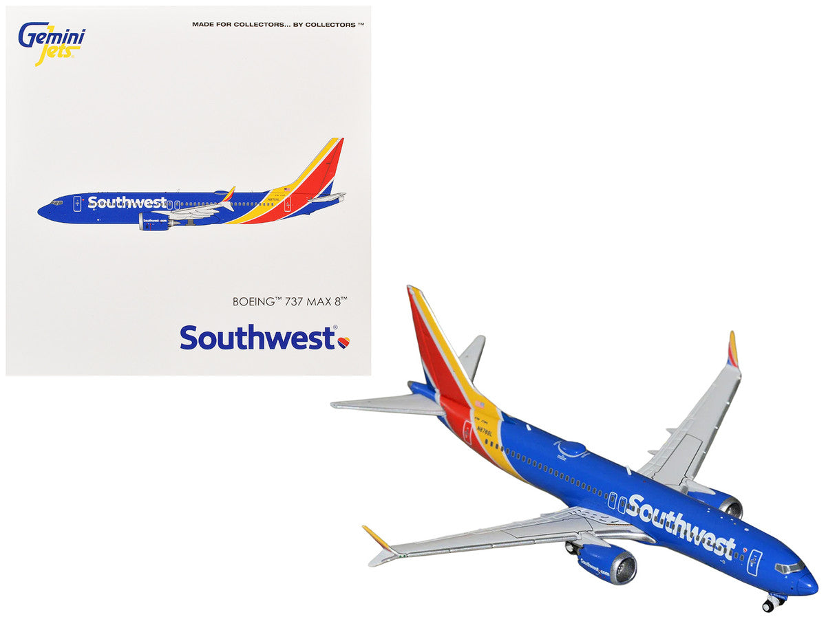 Boeing 737 MAX 8 Commercial Aircraft "Southwest Airlines" (N8788L) Blue with Red and Yellow Stripes 1/400 Diecast Model Airplane by GeminiJets by GeminiJets