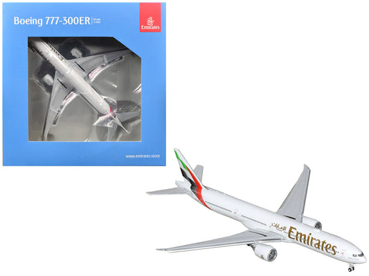 Boeing 777-300ER Commercial Aircraft with Flaps Down "Emirates Airlines" (A6-EQH) White with Striped Tail 1/400 Diecast Model by GeminiJets by GeminiJets