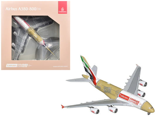 Airbus A380-800 Commercial Aircraft "Emirates Courier Express" (A6-EET) White with Tail Stripes and Package Graphics 1/400 Diecast Model Airplane by GeminiJets by GeminiJets
