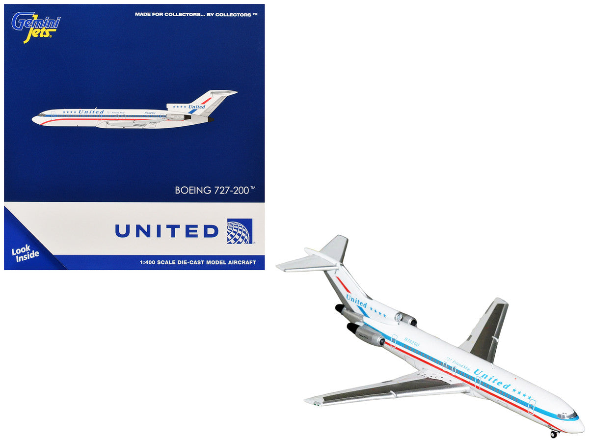 Boeing 727-200 Commercial Aircraft "United Airlines - Stars & Bars/Friend Ship" (N7620U) White with Red and Blue Stripes 1/400 Diecast Model Airplane by GeminiJets by GeminiJets