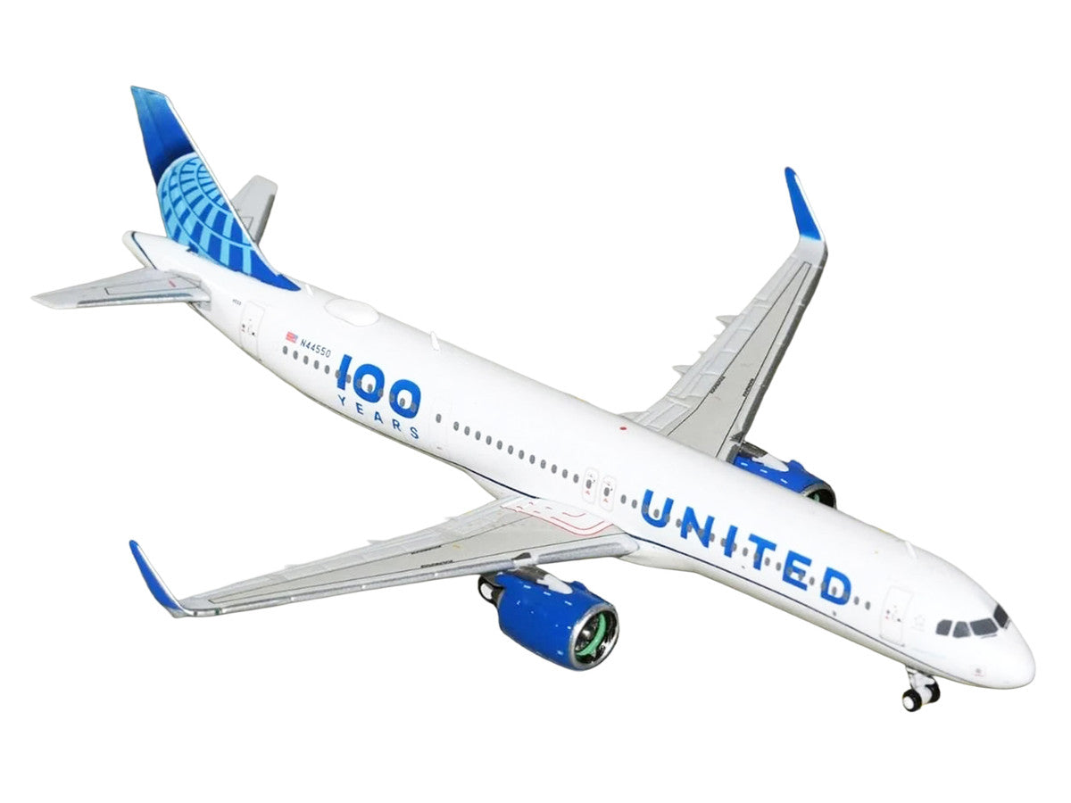 Airbus A321neo Commercial Aircraft "United Airlines 100 Years" (N44550) White with Blue Tail 1/400 Diecast Model Airplane by GeminiJets by GeminiJets