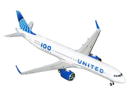 Airbus A321neo Commercial Aircraft "United Airlines 100 Years" (N44550) White with Blue Tail 1/400 Diecast Model Airplane by GeminiJets by GeminiJets