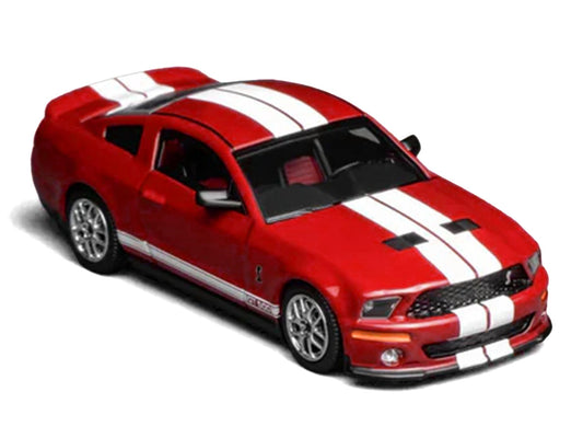 2007 Ford Mustang Shelby GT500 Torch Red with White Stripes 1/64 Diecast Model Car by MotorHelix & Greenlight by Motorhelix
