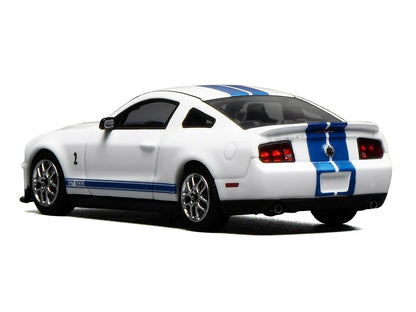 2007 Ford Mustang Shelby GT500 Performance White with Blue Stripes 1/64 Diecast Model Car by MotorHelix & Greenlight by Motorhelix