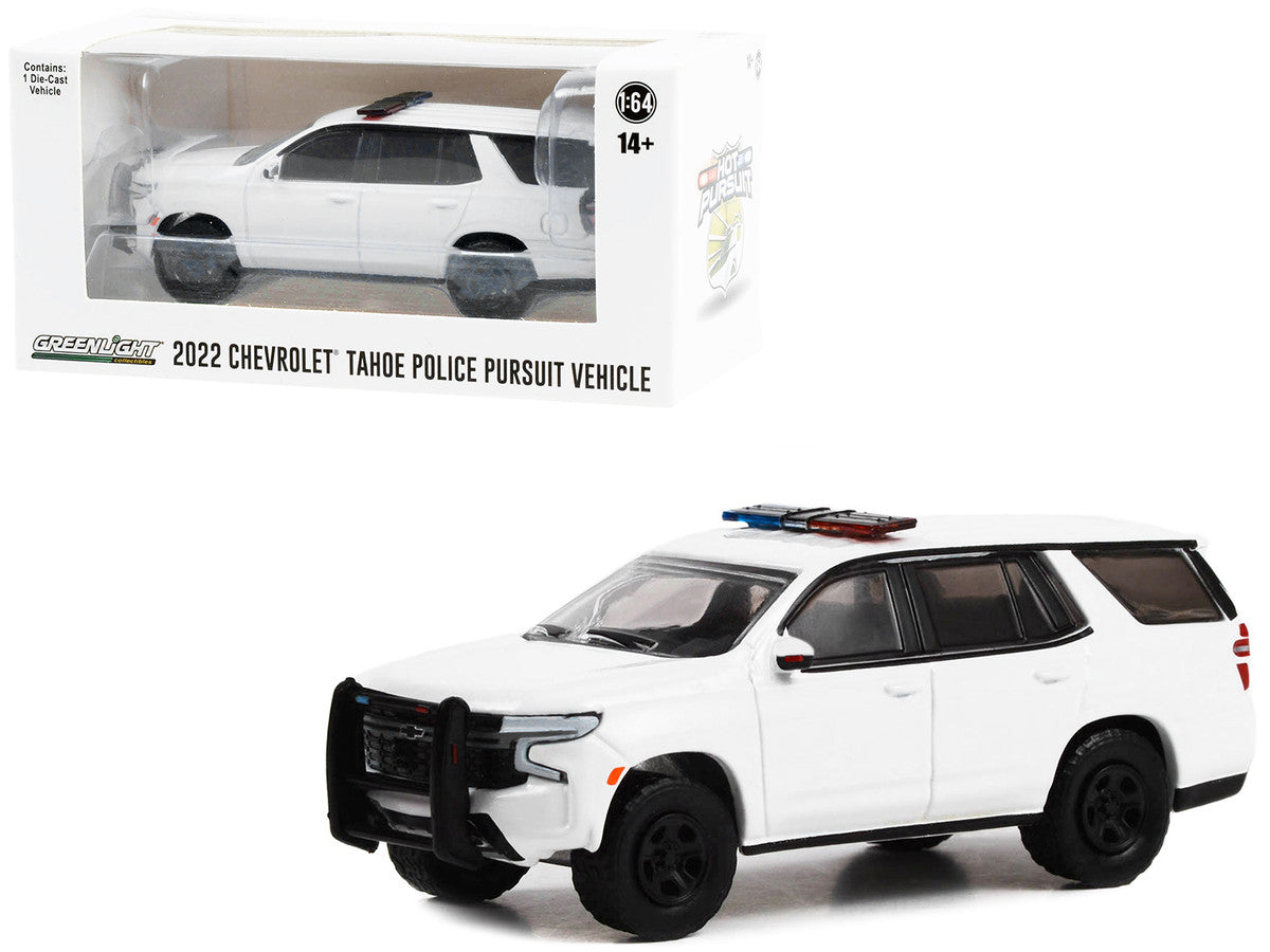 2022 Chevrolet Tahoe Police Pursuit Vehicle (PPV) White with Light Bar "Hot Pursuit" "Hobby Exclusive" Series 1/64 Diecast Model Car by Greenlight by Greenlight