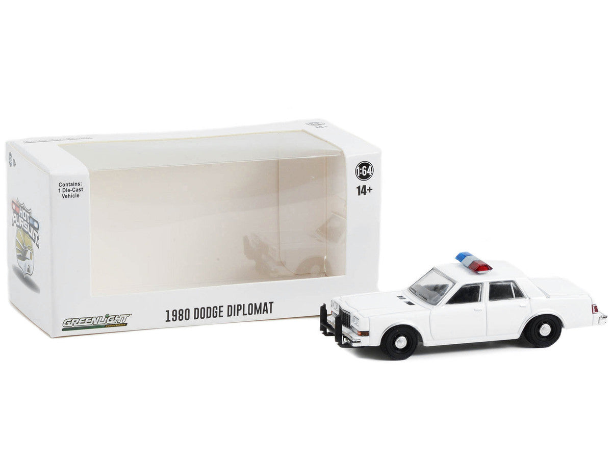 1980-1989 Dodge Diplomat Police Unmarked White with Light Bar "Hot Pursuit" "Hobby Exclusive" Series 1/64 Diecast Model Car by Greenlight by Greenlight