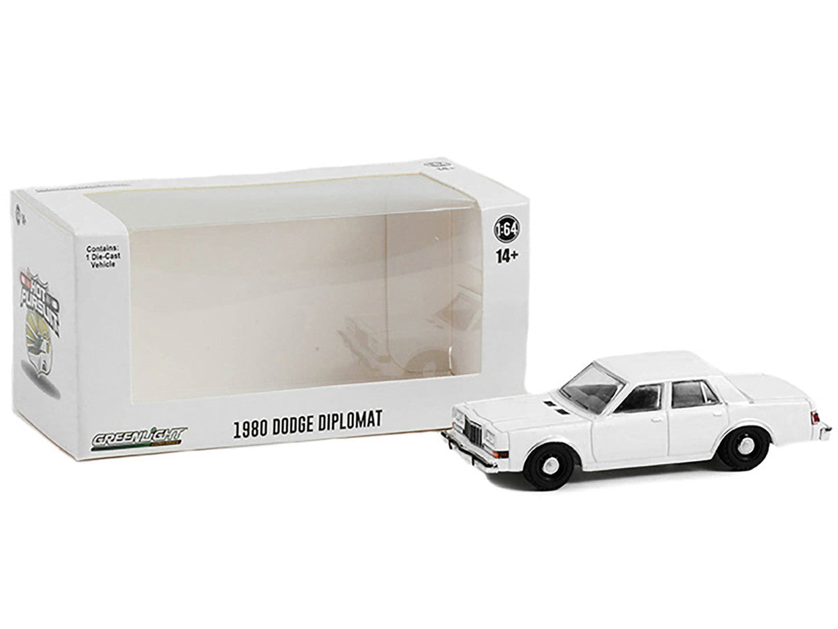 1980-1989 Dodge Diplomat Police Unmarked White "Hot Pursuit" "Hobby Exclusive" Series 1/64 Diecast Model Car by Greenlight by Greenlight
