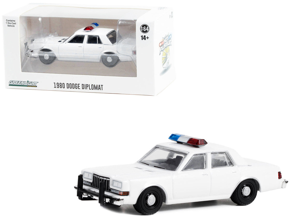 1980-1989 Dodge Diplomat Police Unmarked White with Light Bar "Hot Pursuit" "Hobby Exclusive" Series 1/64 Diecast Model Car by Greenlight by Greenlight