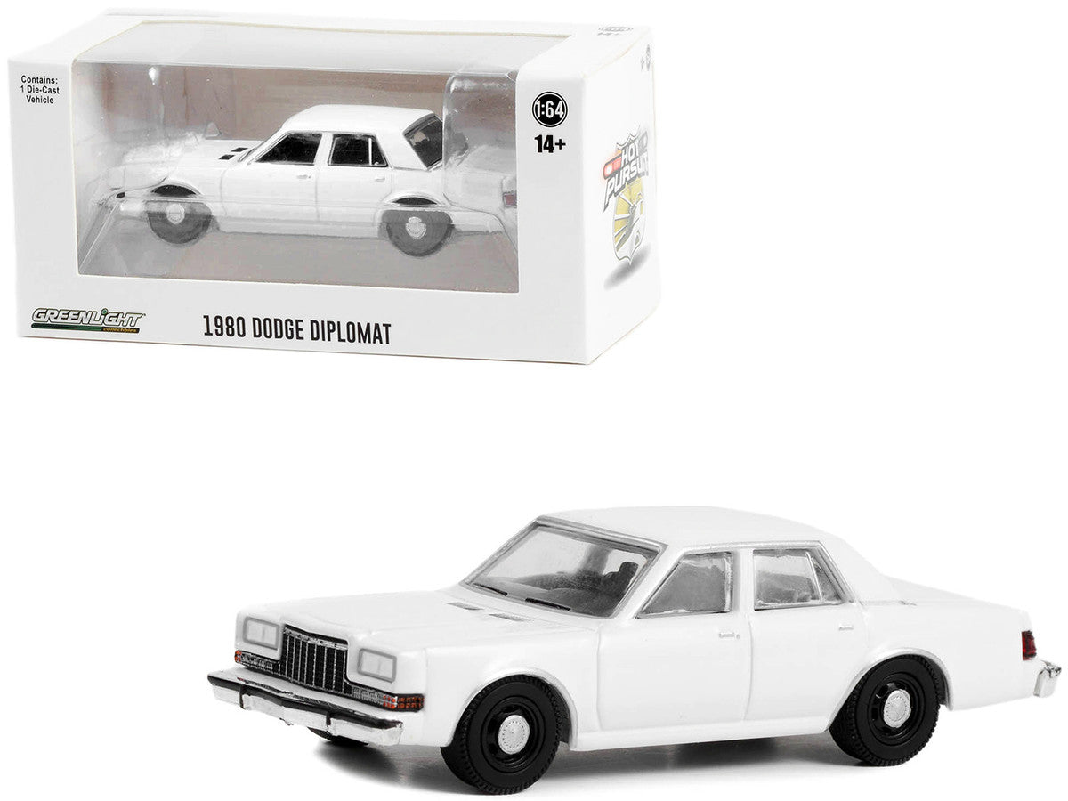 1980-1989 Dodge Diplomat Police Unmarked White "Hot Pursuit" "Hobby Exclusive" Series 1/64 Diecast Model Car by Greenlight by Greenlight