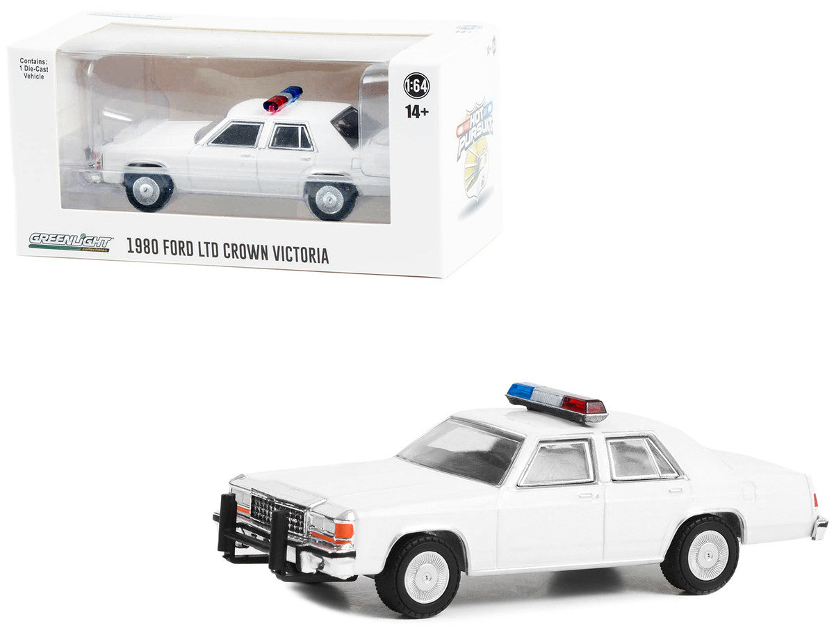 1980-1991 Ford LTD Crown Victoria Police White with Light Bar "Hot Pursuit" "Hobby Exclusive" Series 1/64 Diecast Model Car by Greenlight by Greenlight