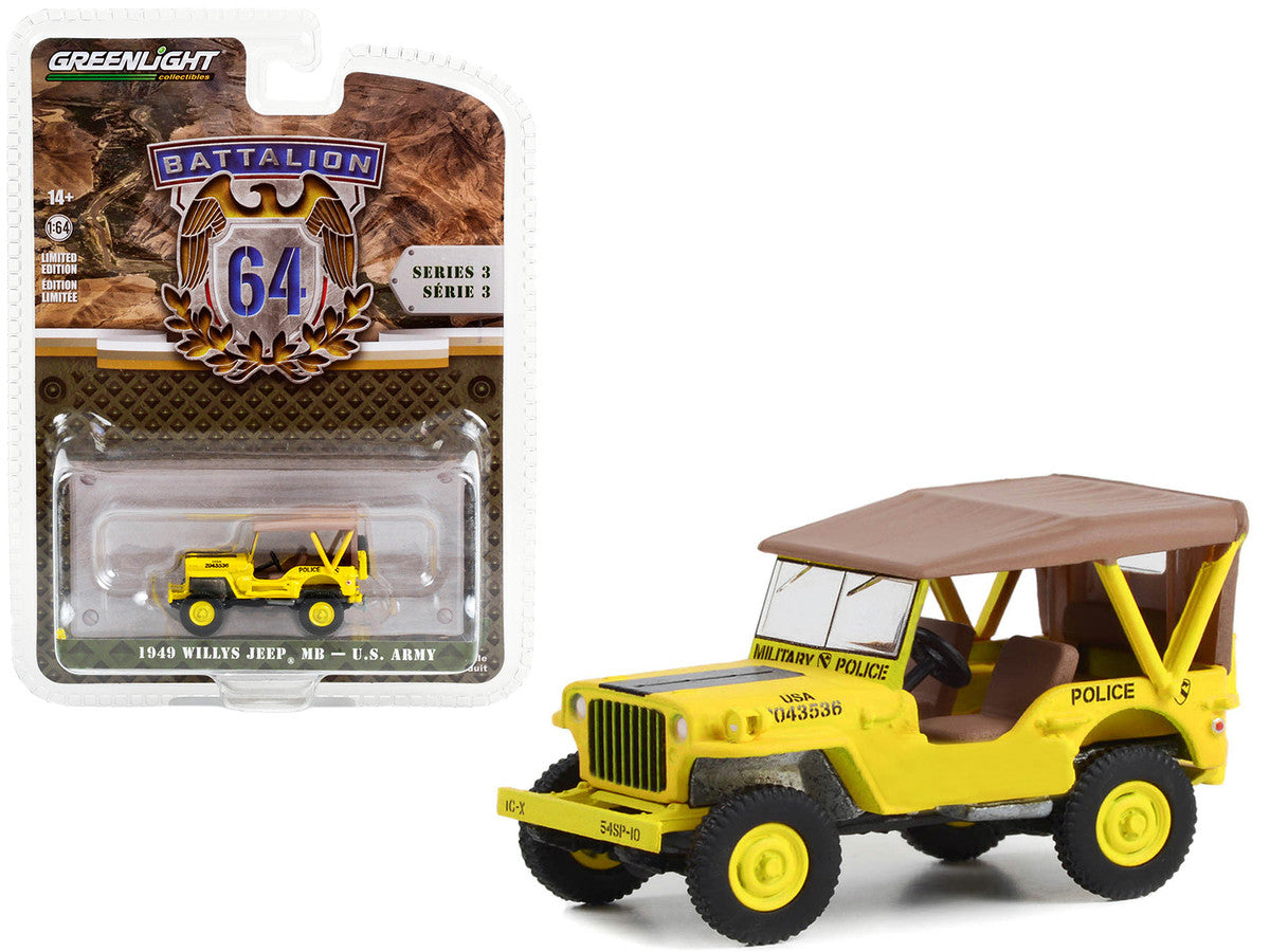 1949 Willys Jeep MB U.S. Army "545th Military Police Company Camp Drake Japan Training Camp" Yellow "Battalion 64" Series 3 1/64 Diecast Model Car by Greenlight by Greenlight