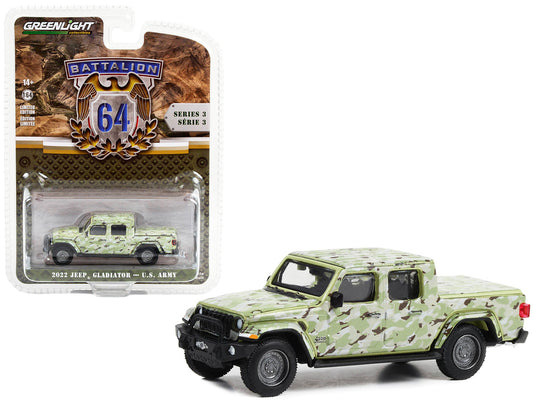 2022 Jeep Gladiator Pickup Truck "U.S. Army" Military-Spec Camouflage "Battalion 64" Series 3 1/64 Diecast Model Car by Greenlight by Greenlight