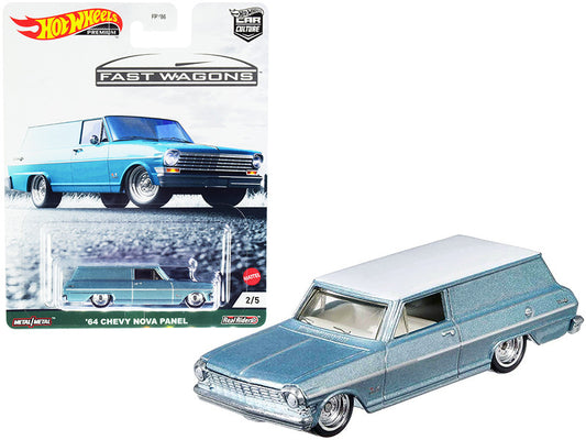 1964 Chevrolet Nova Panel Light Blue Metallic with White Top "Fast Wagons" Series Diecast Model Car by Hot Wheels by Hotwheels