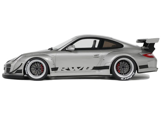 2024 Porsche 911 RWB Abu Silver Metallic with Black Hood 1/18 Model Car by GT Spirit by GT Spirit