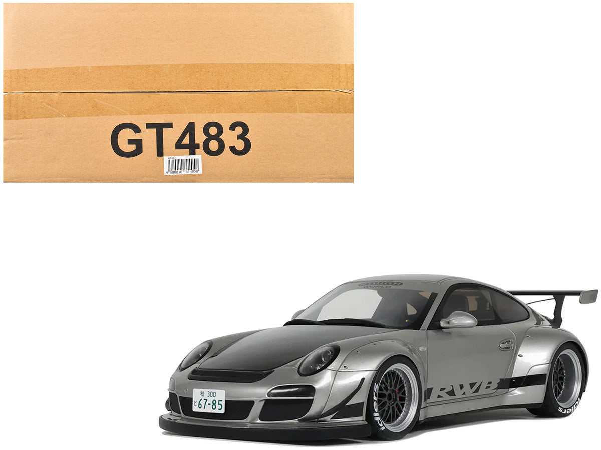 2024 Porsche 911 RWB Abu Silver Metallic with Black Hood 1/18 Model Car by GT Spirit by GT Spirit