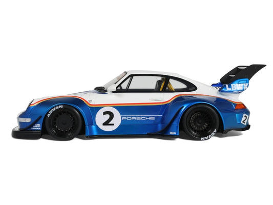 2023 RWB x Liberty Walk 993 #2 White and Blue Metallic with Graphics 1/18 Model Car by GT Spirit by GT Spirit