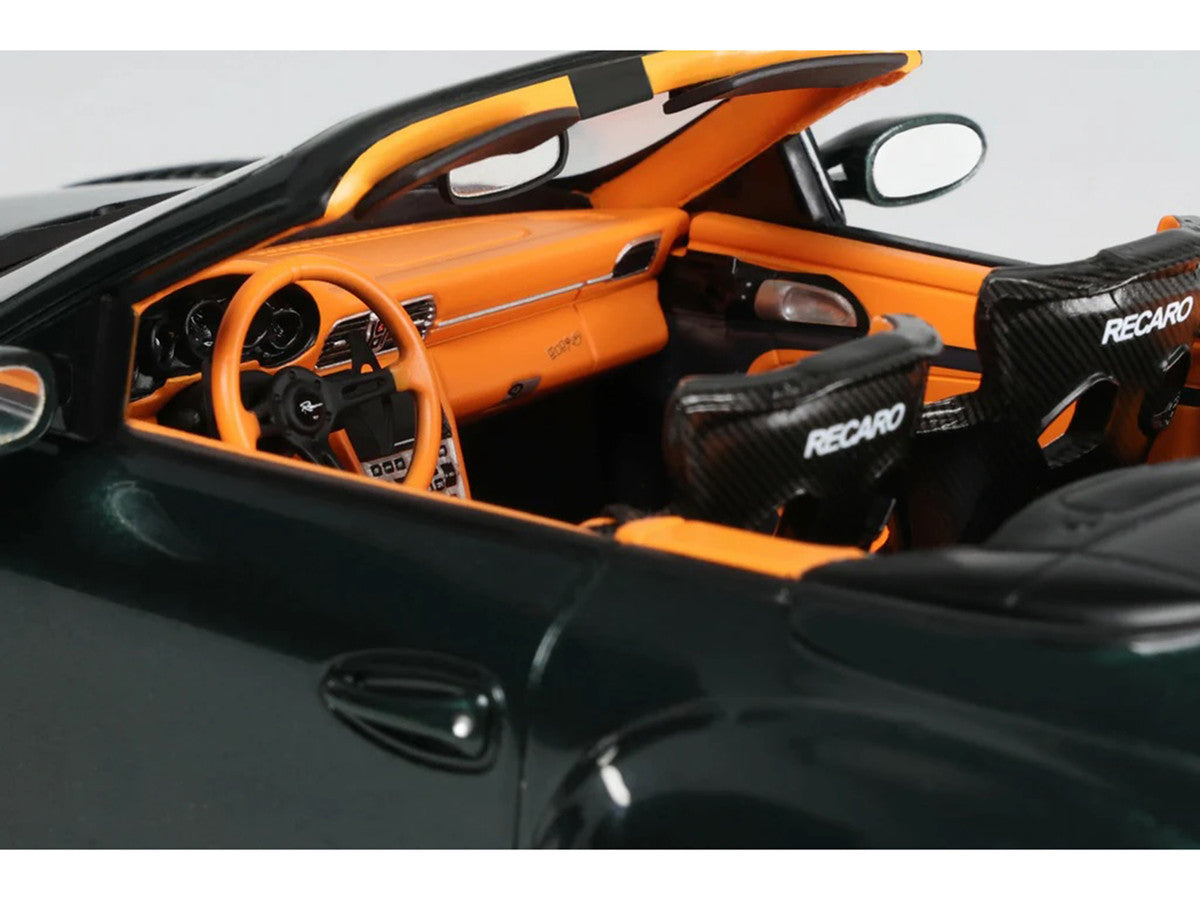 2024 Porsche 911 (997) Old & New Tokyo Auto Salon Cabriolet Dark Green Metallic with Orange Interior 1/18 Model Car by GT Spirit by GT Spirit