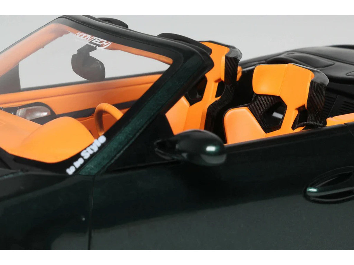2024 Porsche 911 (997) Old & New Tokyo Auto Salon Cabriolet Dark Green Metallic with Orange Interior 1/18 Model Car by GT Spirit by GT Spirit