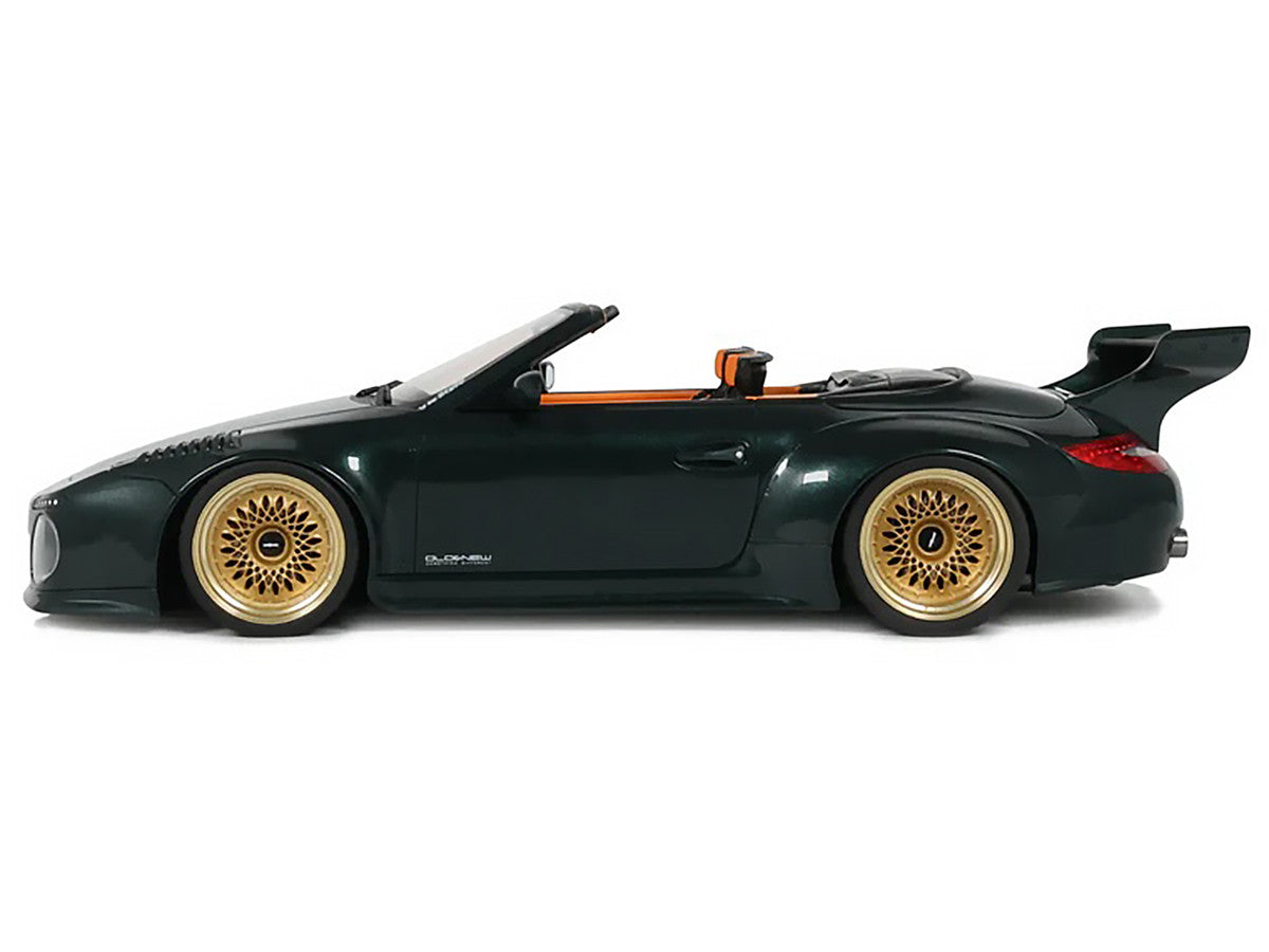 2024 Porsche 911 (997) Old & New Tokyo Auto Salon Cabriolet Dark Green Metallic with Orange Interior 1/18 Model Car by GT Spirit by GT Spirit