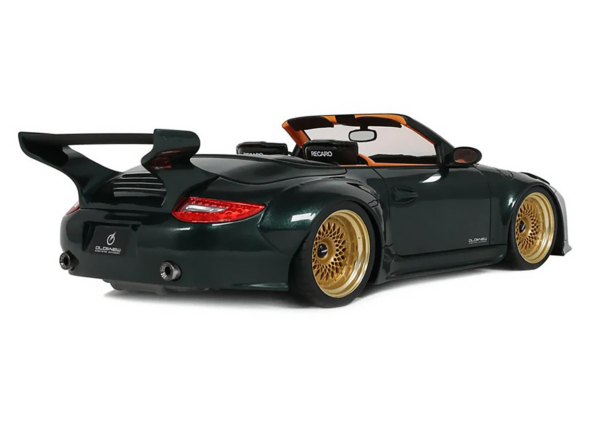 2024 Porsche 911 (997) Old & New Tokyo Auto Salon Cabriolet Dark Green Metallic with Orange Interior 1/18 Model Car by GT Spirit by GT Spirit
