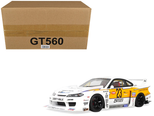 2021 Nissan Silvia (S15) LB-Super Silhouette RHD (Right Hand Drive) #23 White with Yellow Stripes 1/18 Model Car by GT Spirit by GT Spirit